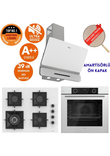 Fryart&flowart Bio Sessiz Davlumbaz Beyaz Ankastre Set ( D064-SA + SC406-WFA Wok + XE63CB )