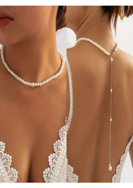 Şık Boho Chic Inci Vücut Zinciri