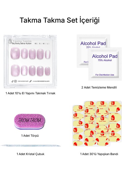 10'lu Mor Kısa Yuvarlak TT1160 Tekrar Kullanılabilir El Yapımı Protez Takma Tırnak - Mor-S fiyatları