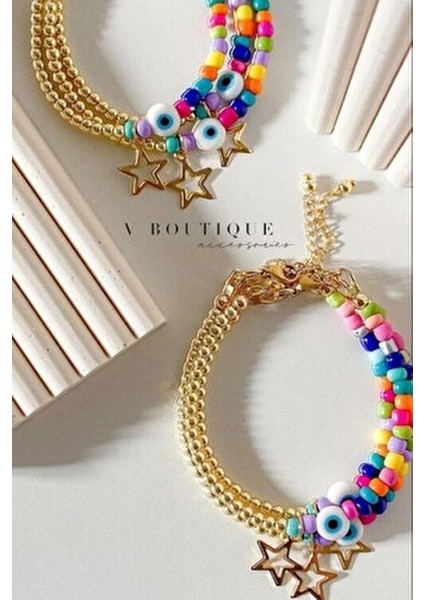 Renkli Boncuk Yıldız Nazar Halhal fiyatları