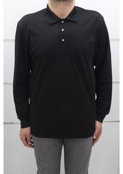 Fistan Store Erkek Düz Klasik Kesim Rahat Kalıp Polo Yaka Tek Cepli Kışlık Ince Sweat