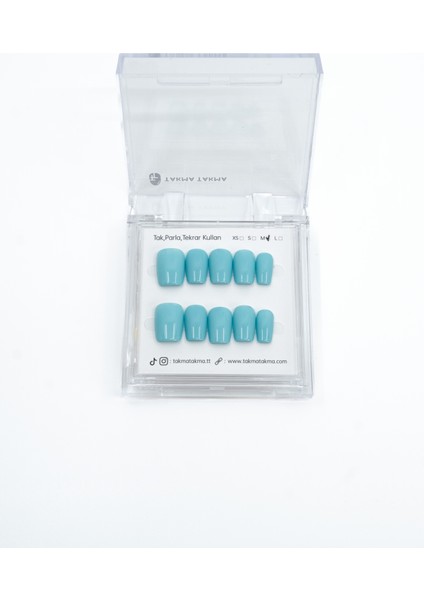10'lu Mavi Kısa Oval TT1265 Tekrar Kullanılabilir El Yapımı Protez Takma Tırnak - Mavi-S indirimleri