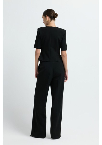 Toka Detaylı Kısa Kollu Bluz Siyah 11545552000