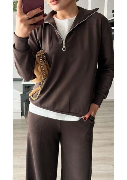 Kahve Modal Kumaş Yarım Fermuarlı Takım indirimleri