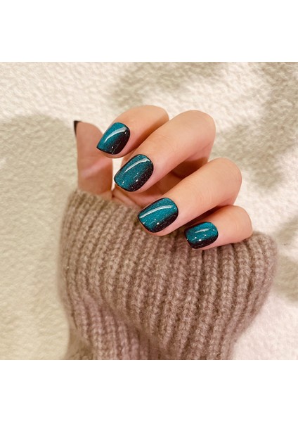 10'lu Kısa Yuvarlak Mavi TT0929 Tekrar Kullanılabilir El Yapımı Protez Takma Tırnak - Mavi-S