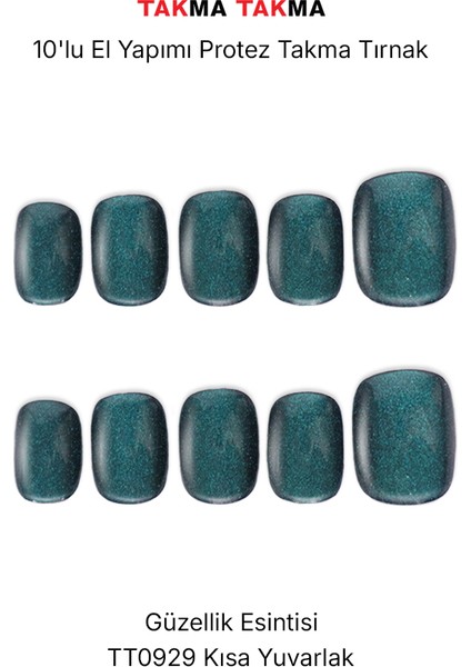 10'lu Kısa Yuvarlak Mavi TT0929 Tekrar Kullanılabilir El Yapımı Protez Takma Tırnak - Mavi-S modelleri