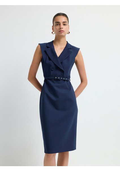 Kruvaze Kolsuz Elbise Lacivert 12444224001 fiyatları