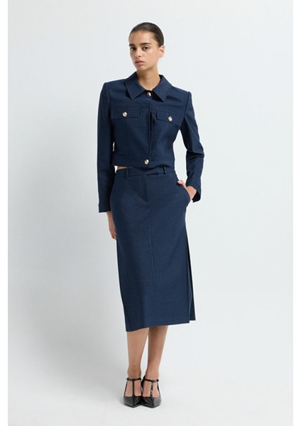 Yırtmaçlı Etek Lacivert 12745796000