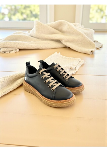 D25KA-120 Siyah Hakiki Deri Tam Ortopedik Kadın Casual Günlük Ayakkabı