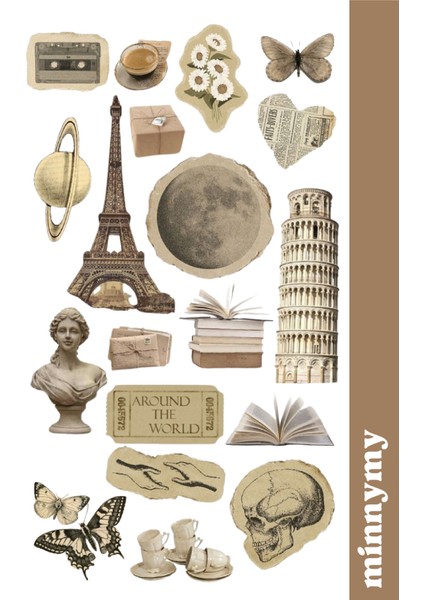 Vıntage Collection Sticker, Çıkartma, Ajanda, Günlük, Planlayıcı, Bullet Journal ,scrapbook