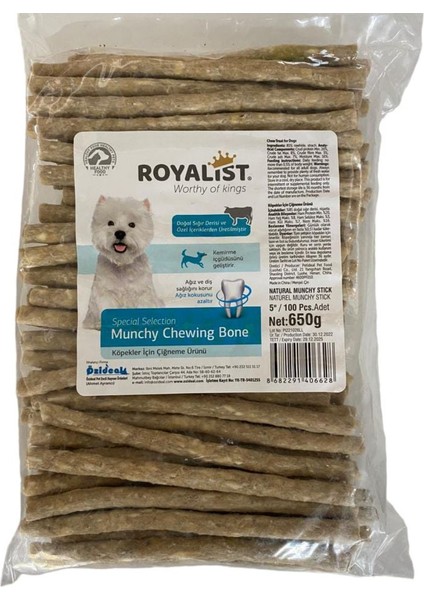 Natural Munchy Chewing Bone | Köpekler Için Çiğneme Çubuğu – 100 Adet, 650 G