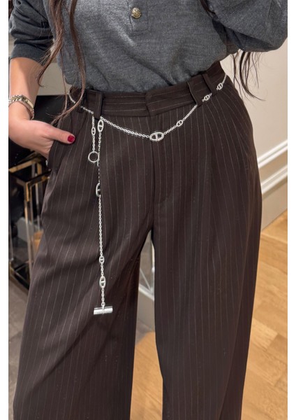 Çizgili Premium Palazzo- Kahverengi modelleri