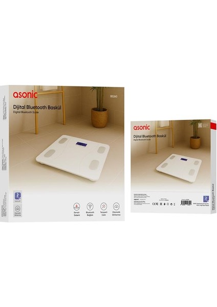 Asonic BS260 Beyaz 260X260 mm Dijital Bluetooth Baskül (2*aaa Pil Hediyeli) fırsatları