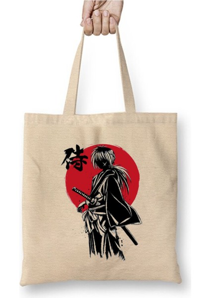 Rurouni Kenshin Kenshin Himura Beyaz Bez Çanta Uzun Saplı Alışveriş Çantası Plaj Çantası