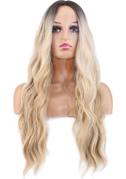 Uzun Su Dalgası Fiber Sentetik Peruk / Kumral / Bal Köpüğü Ombre ve Platin Röfleli fiyatları