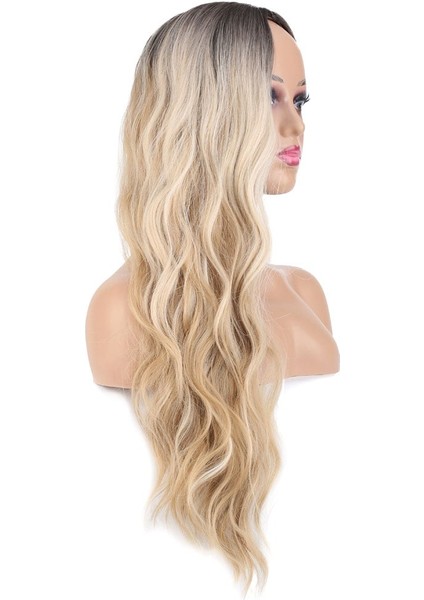 Uzun Su Dalgası Fiber Sentetik Peruk / Kumral / Bal Köpüğü Ombre ve Platin Röfleli modelleri