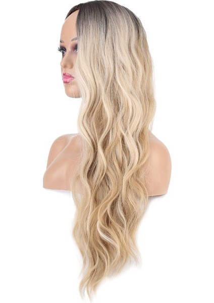 Uzun Su Dalgası Fiber Sentetik Peruk / Kumral / Bal Köpüğü Ombre ve Platin Röfleli fırsatları