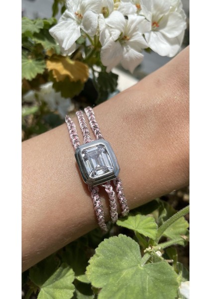 Toz Pembe Renkli Örme Zincir Bileklik 925 Ayar Gümüş Farklı Renklerde Sipariş Oluşturabilirsiniz