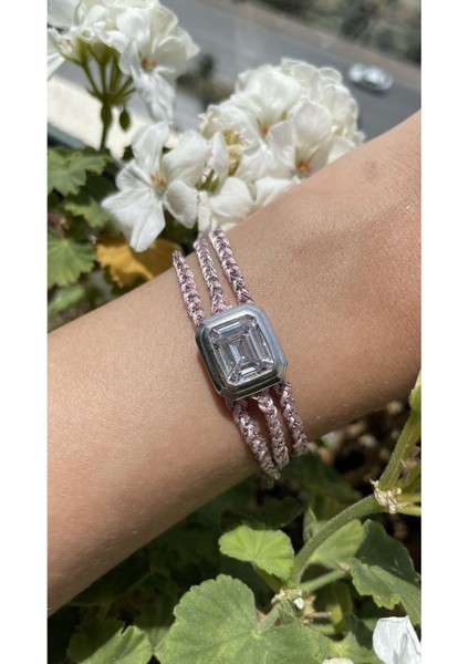 Toz Pembe Renkli Örme Zincir Bileklik 925 Ayar Gümüş Farklı Renklerde Sipariş Oluşturabilirsiniz fiyatları