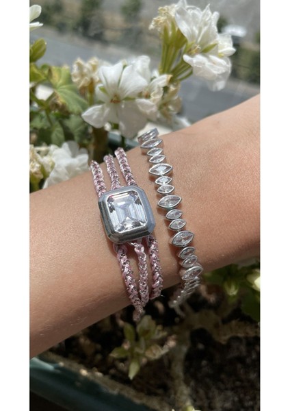 Toz Pembe Renkli Örme Zincir Bileklik 925 Ayar Gümüş Farklı Renklerde Sipariş Oluşturabilirsiniz modelleri