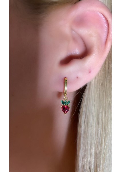 Çilek Model Altın Kaplama Halka Küpe 925 Ayar Gümüş Tek Adet