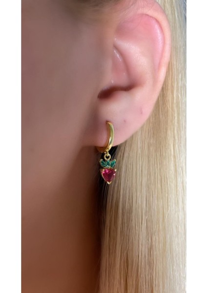 Çilek Model Altın Kaplama Halka Küpe 925 Ayar Gümüş Tek Adet fiyatları