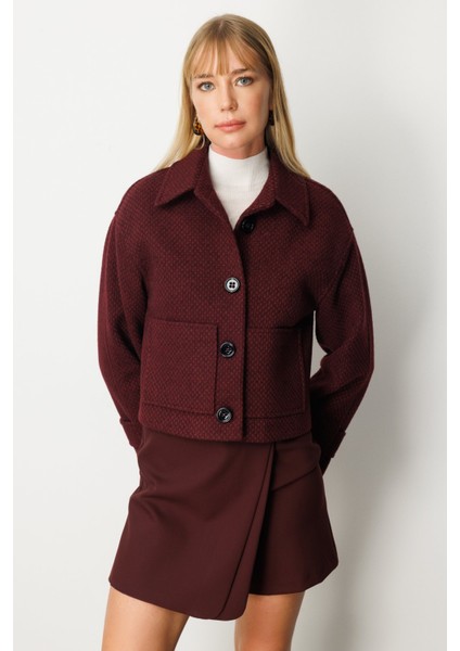 Kadın Torba Cepli Crop Mont 6013 Bordo