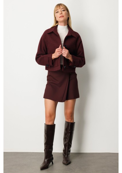 Kadın Torba Cepli Crop Mont 6013 Bordo modelleri