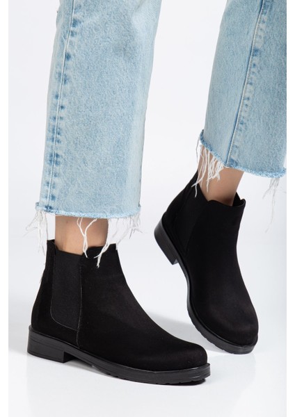 165-230 Siyah Süet Lastikli Günlük Kadın Bot modelleri