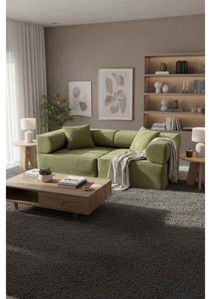 Luxıvo Yeşil Modern Kumaş Koltuk-Geniş ve Rahat Oturumlu Kanepe-Uzanmalı Koltuk