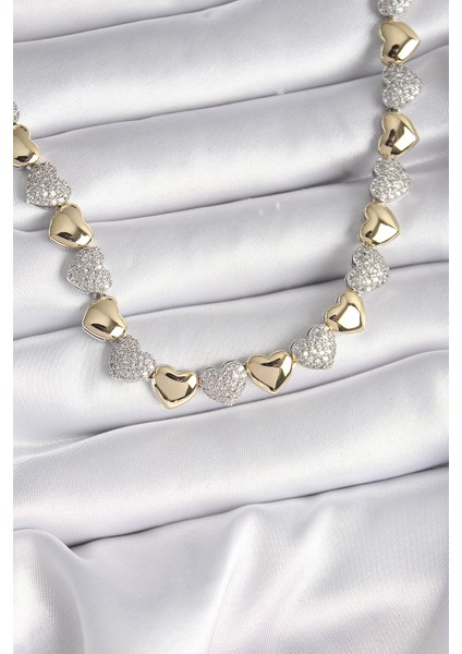 Pirinç Mix Renk Zirkon Taşlı Kalp Model Vıp Exclusive Seri Kadın Kolye - Lisinya
