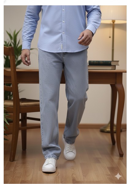 Erkek Buz Mavi Baggy Oversize Bol Paça Jean Kot Pantolon fiyatları