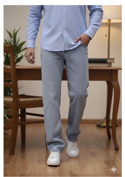 Erkek Buz Mavi Baggy Oversize Bol Paça Jean Kot Pantolon indirimleri