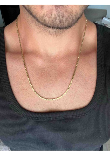 Erkek Altın Renk Stainless Steel Ince Halat Zincir Kolye 60 cm – Suya Dayanıklı