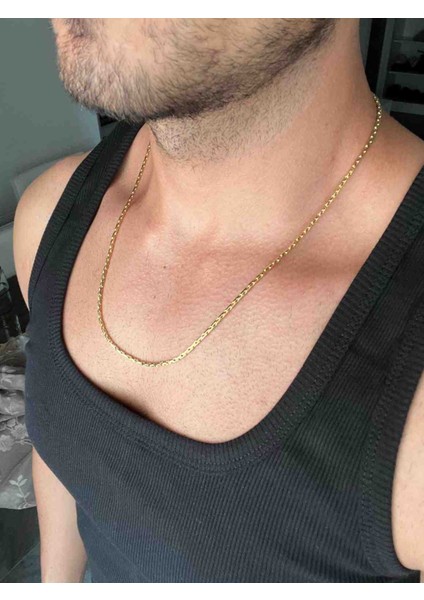 Erkek Altın Renk Stainless Steel Ince Halat Zincir Kolye 60 cm – Suya Dayanıklı modelleri