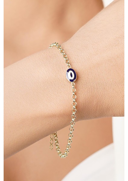 14 Ayar Altın Doch Zincirde Lacivert Mineli Nazarlık Bileklik