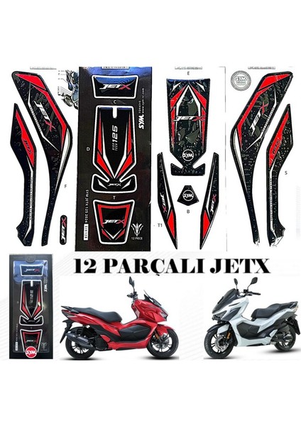 Jet x 125 Kırmızı Tank Pad Seti 12 Parçalı Orjinal Sym