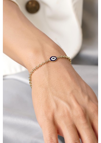 14 Ayar Altın Doch Zincirde Lacivert Mineli Nazarlık Bileklik fiyatları