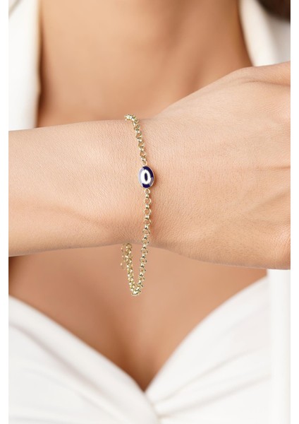14 Ayar Altın Doch Zincirde Lacivert Mineli Nazarlık Bileklik modelleri