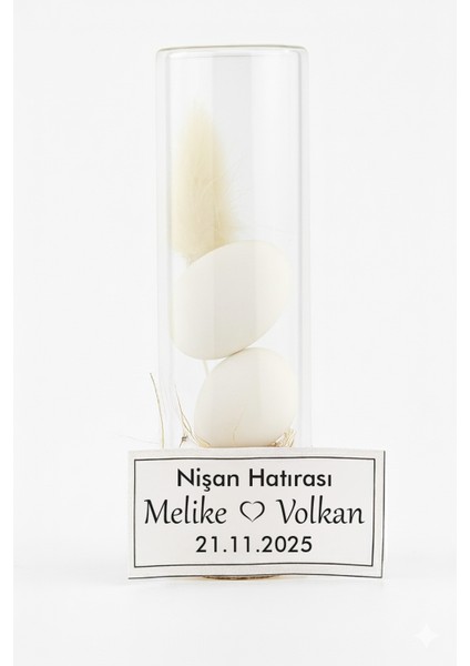 7 cm Cam Tüpte 2 Adet Badem Şekerli Pamuk Otlu Nikah Şekeri & Hediyeliği