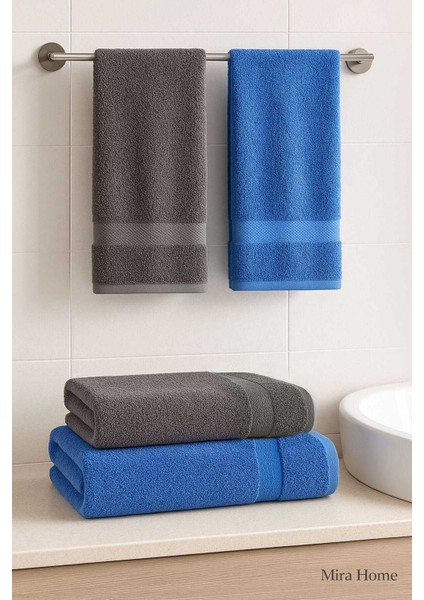 4 Parça Banyo Havlu Takımı &AMP;#37;100 Pamuklu Dry Antrasit Mavi fiyatları