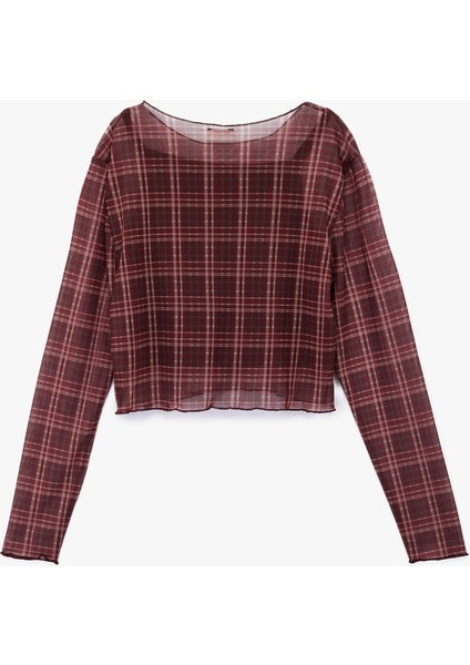 Uzun Kollu Bisiklet Yaka Ekoseli Crop Bluz fiyatları