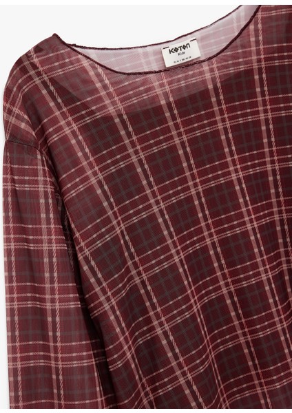 Uzun Kollu Bisiklet Yaka Ekoseli Crop Bluz modelleri