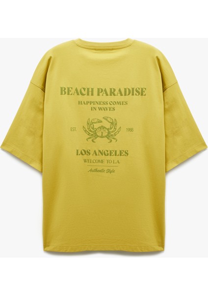 Kısa Kollu Pamuklu Tok Kumaş Bisiklet Yaka Arkası Baskılı Tişört indirimleri