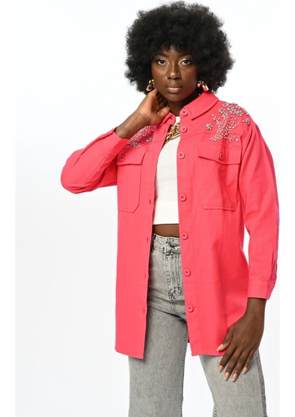 Robası Taş Işlemeli Gabardin Pamuk Ceket