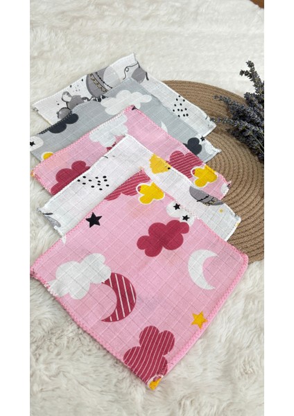 5'li Pamuk Müslin Kumaş Bebek Ağız Mendili & Ter Bezi
