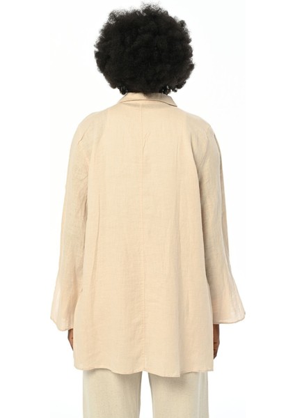 Kadın Uzun Kollu Kolları Detaylı %100 Keten Bej Gömlek indirimleri