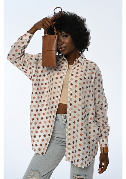 Kadın Çiçek Desenli Oversıze Kalıp Gömlek modelleri