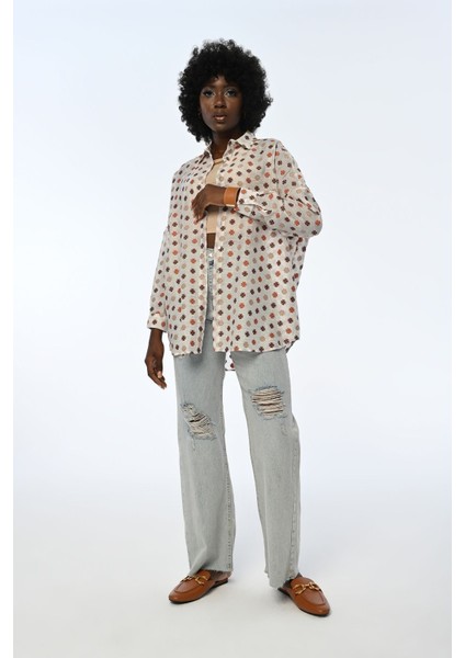 Kadın Çiçek Desenli Oversıze Kalıp Gömlek fırsatları