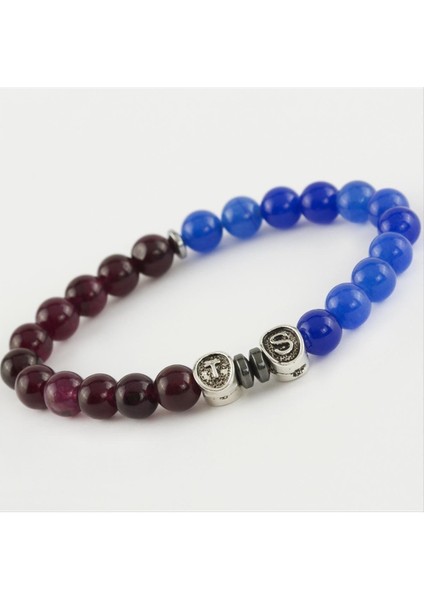 Bordo Mavi Doğaltaşlı Bileklik